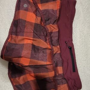 lululemon athletica Burgundy and Orange Checkered Shorts